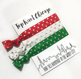 HAIR TIES - TKC - RED AND GREEN WITH GOLD DOTS 3 ON A CARD