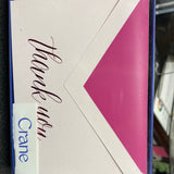 CRANE BOXED THANK YOU FOLDOVER NOTES-CCO-LIGHT PINK/RASPBERRY WITH FOIL IMPRESSTHANK YOU