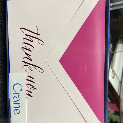CRANE BOXED THANK YOU FOLDOVER NOTES-CCO-LIGHT PINK/RASPBERRY WITH FOIL IMPRESSTHANK YOU