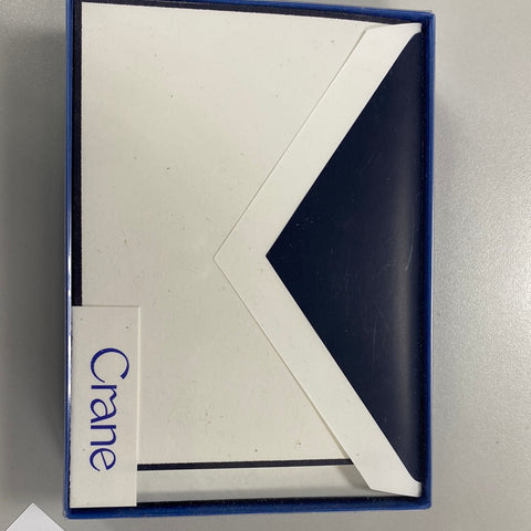 Crane & Co Navy border pearl white fold over cards. and Navy lined pearl white kid finish envelopes.