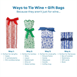 6 pk Blue Chinoiserie Wine + Gift Bag Kits w/ precut Blue Ribbon
