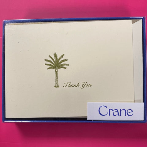 CRANE BOXED PALM TREE THANK YOU NOTE CARDS - CCO - ECRU FOLD OVER NOTES