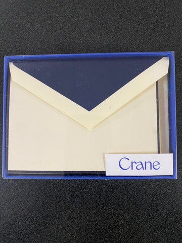 CRANE BOXED NOTE CARDS - CCO - NAVY BORDER ECRU FOLD OVER NOTES