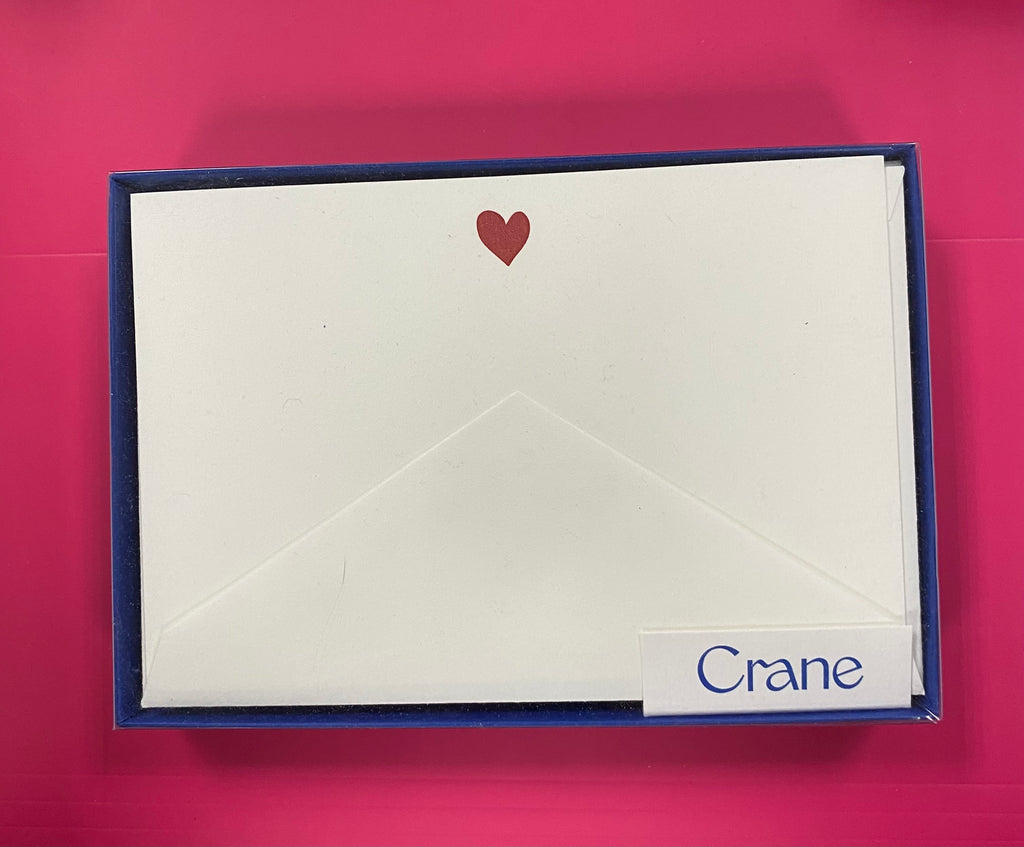 LETTERPRESS SWEETHEART CRANE WHITE  NOTE CARDS WITH RED HEART AND ENVELOPES