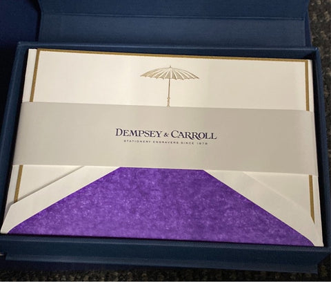 DEMPSEY & CARROLL ENGRAVED GOLD BORDER AND UMBRELLA NOTECARDS
