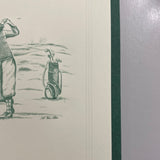 HAND ENGRAVED GOLFER BIRTHDAY CARD-OCM-DK. GREEN LINED ENVELOPE