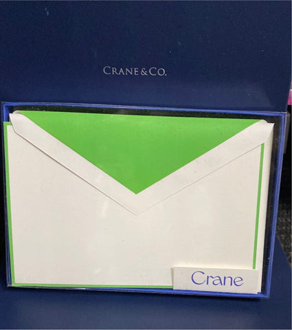 BOXED CRANE NOTE CARDS - CCO - SPRNG GREEN BORDERED