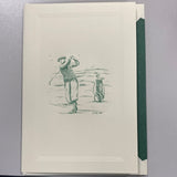 HAND ENGRAVED GOLFER BIRTHDAY CARD-OCM-DK. GREEN LINED ENVELOPE