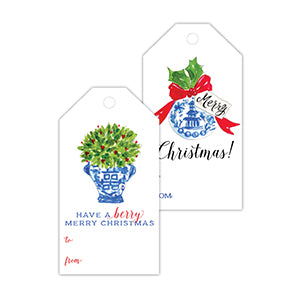 GIFT TAGS - RAB - HOLIDAY BERRY /BLUE ORNAMENT SET OF 10