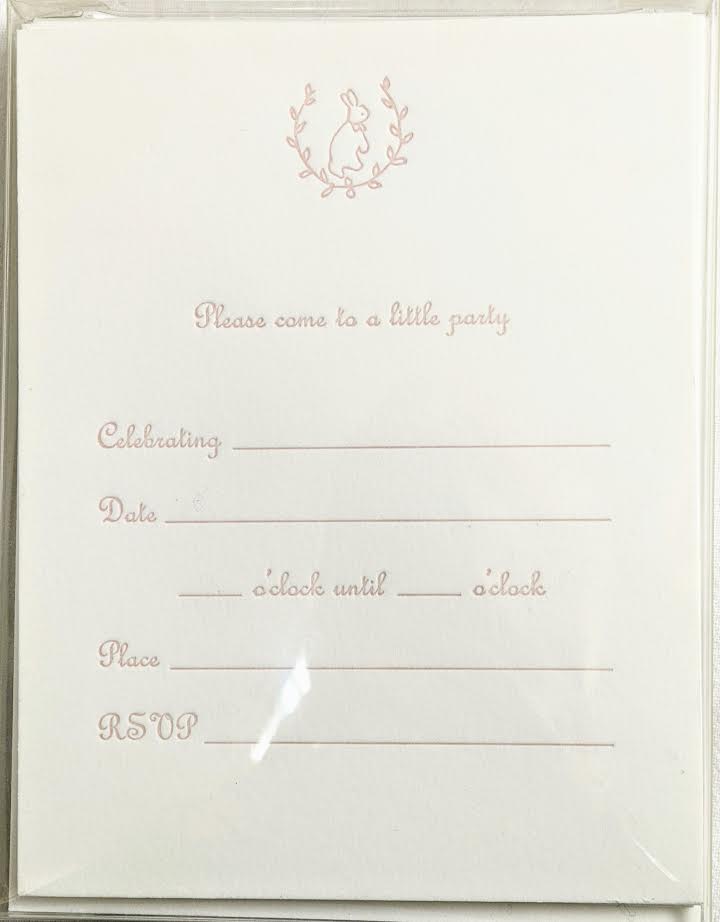 FILL-IN PARTY INVITATION -ANC- LETTERPRESSED PINK RABBIT