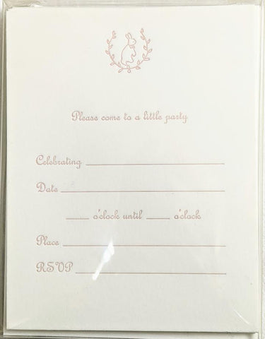 FILL-IN PARTY INVITATION -ANC- LETTERPRESSED PINK RABBIT