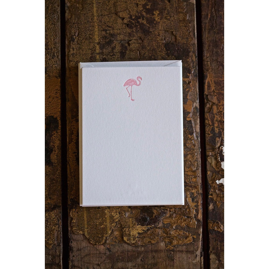 SMALL NOTE CARDS - PP - FLAMINGO IN PINK LETTERPRESS