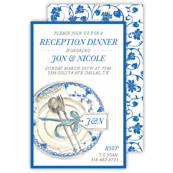 BOXED IMPRINTABLE INVITATIONS - RAB - BLUE CHINA PATTERN
