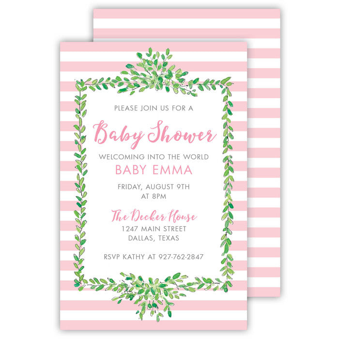 BOXED IMPRINTABLE INVITATIONS - RAB - PINK STRIPS AND GREENERY