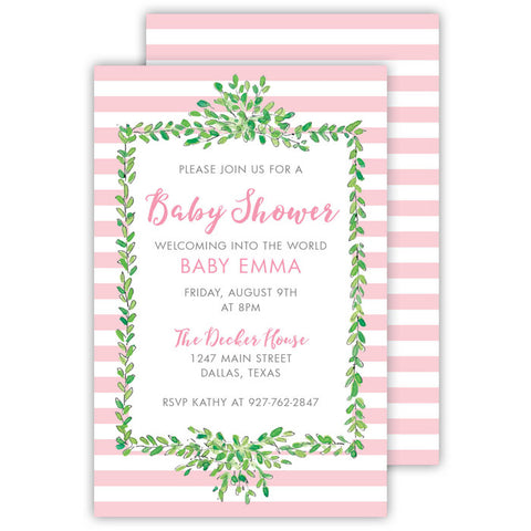 BOXED IMPRINTABLE INVITATIONS - RAB - PINK STRIPS AND GREENERY
