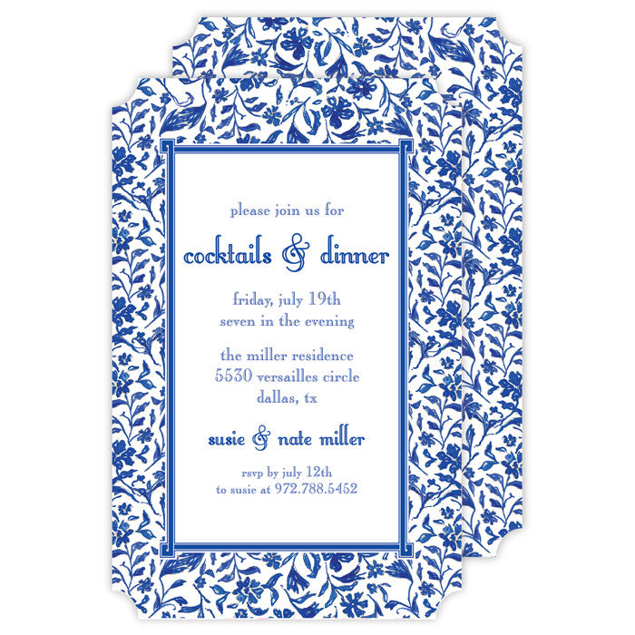 BOXED IMPRINTABLE INVITATIONS - RAB - BLUE AND WHITE PORCELAIN BORDER