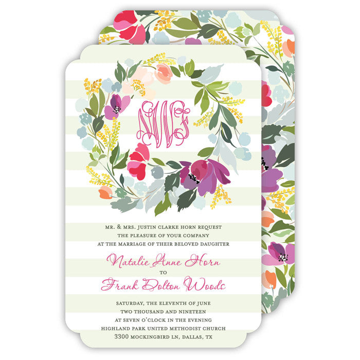 BOXED IMPRINTABLE INVITATIONS - RAB -  DIE CUT FLORAL WREATH