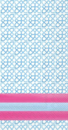 GUEST TOWELS - RAB - IKAT LT. BLUE PATTERN WITH PINK STRIPE