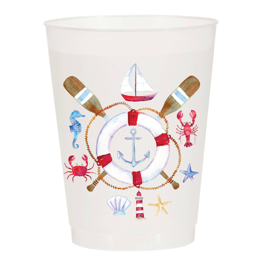 Nautical -Oar - Crab- Anchor Frosted Cups - set if 6