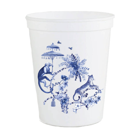 Chinoiserie Tropical Leopard Monkey - Set of 6 Stadium Cups