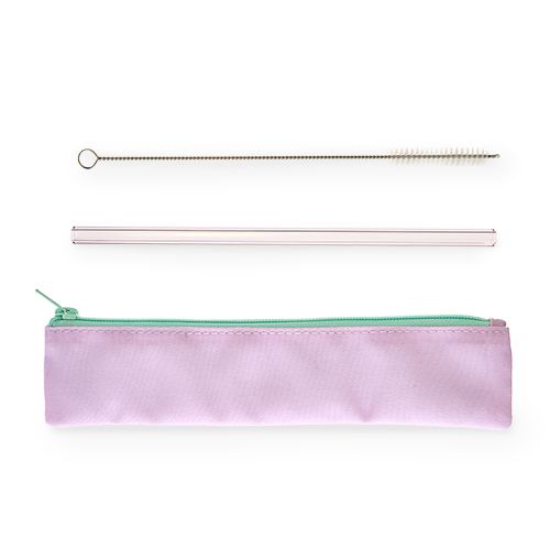 GLASS STRAW - TB - PINK WITH POUCH