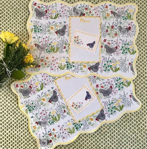 PAPER PLACEMATS & PLACE CARDS - CMY - FARM TO TABLE DIE CUT CHICKEN MOTIF SET OF 10 AND 10 PLACE CARDS