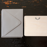BOXED NOTE CARDS - ANC - BIRCH WOOD VENEER GREY ANTLER LETTER PRESSED SET OF 8
