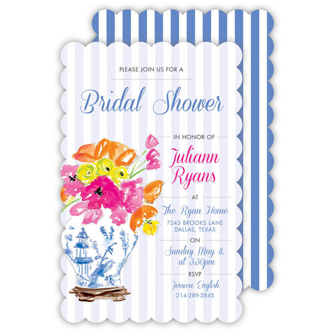 BOXED IMPRINTABLE INVITATIONS - RAB - FLORAL BLUE AND WHITE
