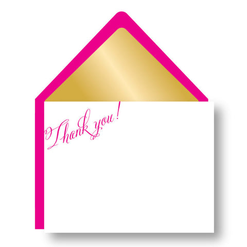 BOXED NOTE CARDS - HP - GOLD LINED FUSCHIA THANK YOU