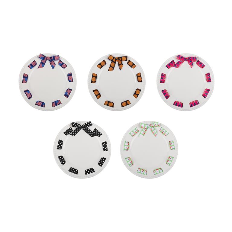 CAKE PLATTER - MSC - ROUND - MULTI HOLIDAY RIBBONS
