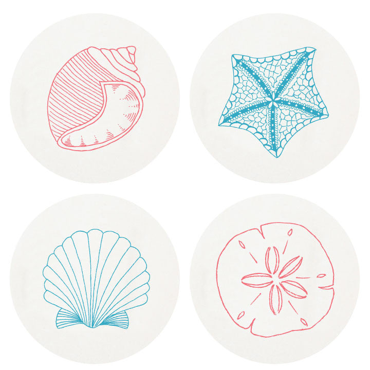 COASTERS - HP - BEACH SHELLS LARGE BOX SET OF 100  LETTERPRESSED