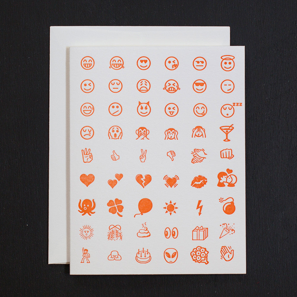 NOTE CARD - ANC - ORANGE LETTERPRESSED EMOJIS