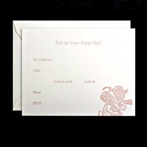 FILL-IN PARTY INVITATIONS -ANC- LETTERPRESSED GREY ELEPHANT