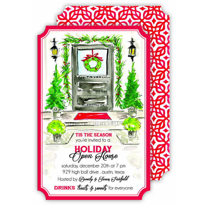 BOXED IMPRINTABLE  INVITATIONS - RAB - “HOLIDAY FRONT DOOR” PACK OF 10 PRINT YOUR OWN OR WE CAN