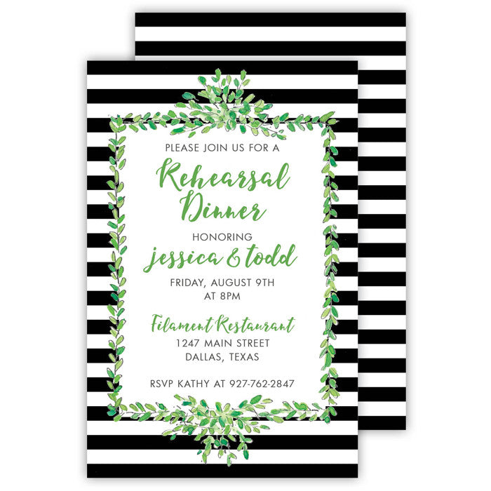 BOXED  IMPRINTABLE INVITATIONS - RAB - GREENERY WITH STRIPES