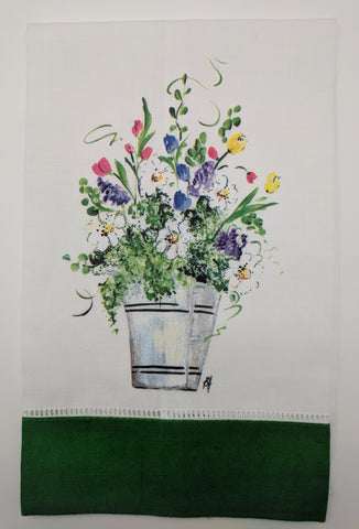 TEA TOWEL - DBB - WILD FLOWERS - KELLY GREEN BAND