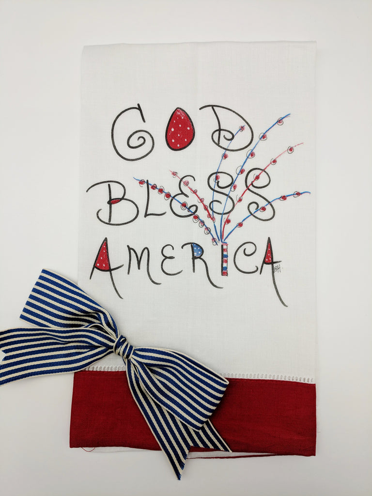 TEA TOWEL - DBB - GOD BLESS AMERICA - RED BAND WITH BOW