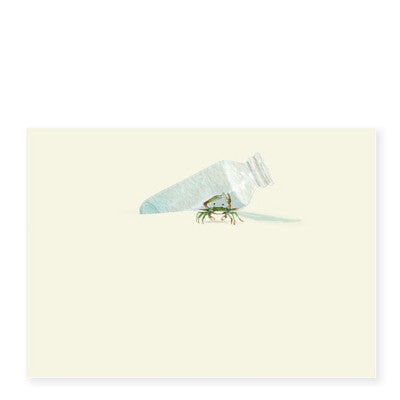 NOTE CARD  - FD - SEA GLASS BOTTLE  AND CRAB SINGLE CARD
