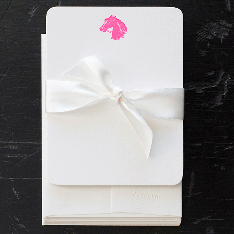 SMALL NOTE CARDS - ANC - HOT PINK HORSE HEAD  SET OF 8