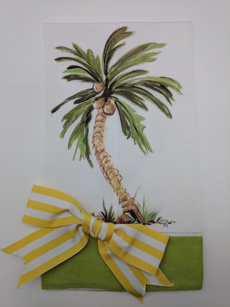 TEA TOWEL - DBB - PALM TREE - LIME BAND WITH BOW