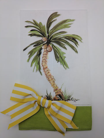 TEA TOWEL - DBB - PALM TREE - LIME BAND WITH BOW