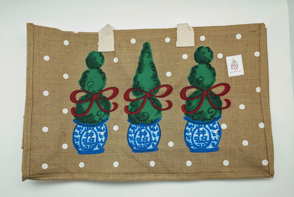 CHRISTMAS TOTE - DTHY - TOM TOM TOPIARY JUTE TOTE