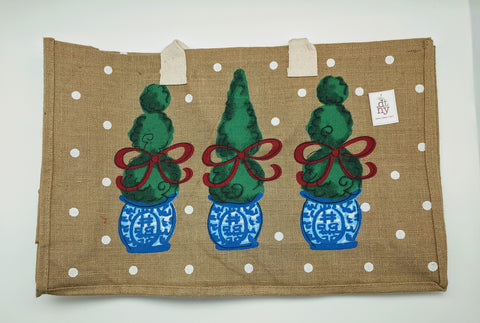 CHRISTMAS TOTE - DTHY - TOM TOM TOPIARY JUTE TOTE