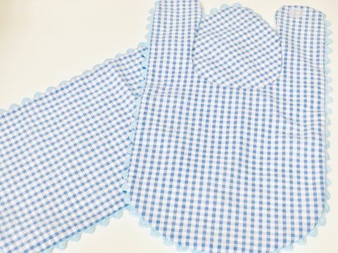 BABY - JS - LT. BLUE CHECK BIB AND BURP PAD