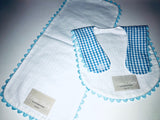 BABY - JS - LT. BLUE CHECK BIB AND BURP PAD