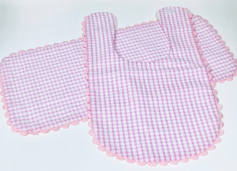 BABY - JS - LT. PINK CHECK BIB & BURP PAD