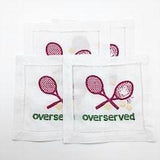 NAPKINS LINEN - AM - TENNIS “OVERSERVED” PINK LINEN COCKTAIL SET OF 4 BOXED