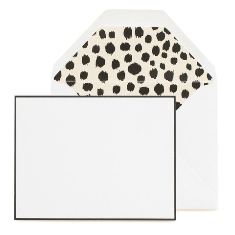 BOXED NOTE CARDS - SP - BLACK BORDER WHITE CARDS  W/ BLACK LEOPARD PRINTED LINER SET OF 6