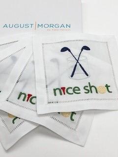 NAPKINS LINEN - AM - “NICE SHOT”  LINEN COCKTAIL SET OF 4 BOXED