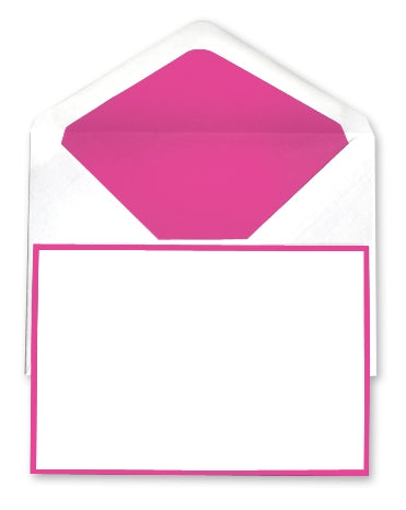 BOXED NOTE CARDS - OCM - WHITE LAID WITH FUCHSIA BORDER